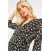 3/4 Sleeve Printed Wrap Dress