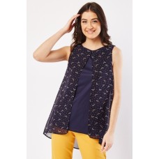 Bee Print Chiffon Overlay Top