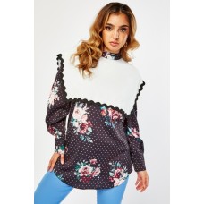 Bib Overlay Floral Blouse