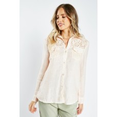 Broderie Insert Mint Linen Blouse