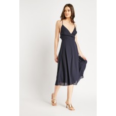 Chiffon Overlay Navy Midi Dress