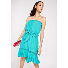 Crochet Trim Dip Hem Bandeau Dress