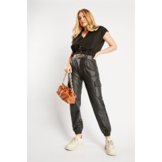 Curb Chain Faux Leather Jogging Bottoms