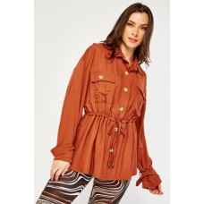 Drawstring Waist Casual Jacket