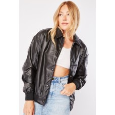 Faux Leather Bomber Jacket