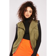 Faux Leather Contrasted Sleeveless Jacket