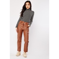 Faux Leather Multiple Pockets Trousers