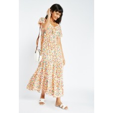 Floral Print Tie Up Front Maxi Dress