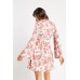 Flower Printed Flare Sleeve Dress