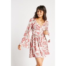 Flower Printed Flare Sleeve Dress