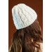 Flower Trim Knitted Beanie Hat