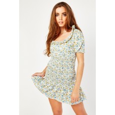 Frill Neckline Floral Mini Dress