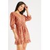 Frill Trim Wrap Printed Mini Dress