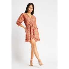 Frill Trim Wrap Printed Mini Dress