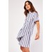 Frilly Panel Striped Shirt Dress