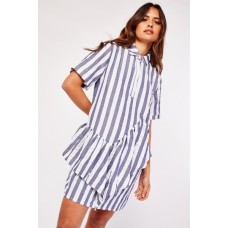 Frilly Panel Striped Shirt Dress