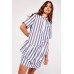 Frilly Panel Striped Shirt Dress