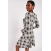 Front Bow Checkered Textured Dress