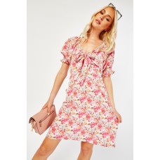 Front Knot Short Sleeve Mini Dress