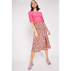 Front Slit Floral Midi Skirt