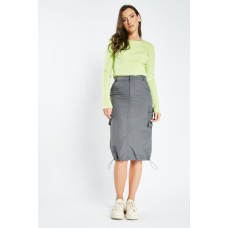 Grey Cargo Midi Skirt