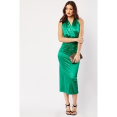 Halter Neck Ruched Sateen Dress