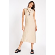 High Neck A-Line Midi Dress