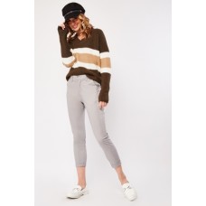 High Waist Partly Cotton Plain Trousers