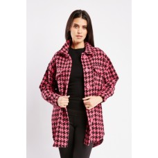 Houndstooth Pattern Flap Pockets Shacket