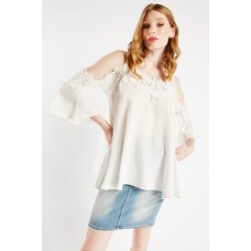 Lace Insert Cold Shoulder Top