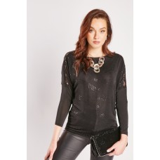 Lace Insert Perforated Blouse