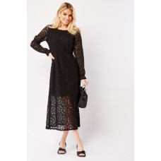 Lace Overlay Long Sleeve Maxi Dress