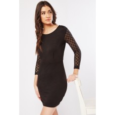 Lace Sleeve Black Mini Dress