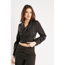 Lapel Front Wrap Tie Up Top