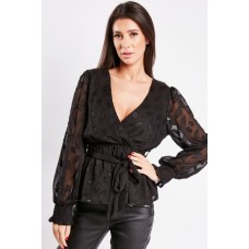 Leaf Pattern Sheer Blouse