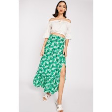 Leaf Pattern Side Slit Maxi Skirt