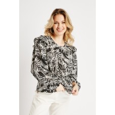 Leaf Print Long Sleeve Blouse