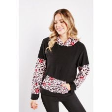 Leopard Print Contrasted Hoodie