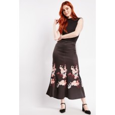 Lily Flower Print Godet Skirt