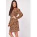 Long Gathered Sleeve Animal Print Dress