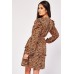 Long Gathered Sleeve Animal Print Dress