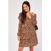 Long Gathered Sleeve Animal Print Dress