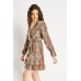 Long Sleeve Animal Print Wrap Dress