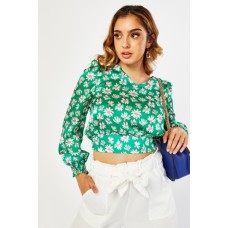 Long Sleeve Floral Crop Top