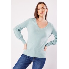 Low V-Neck Thin Knit Top