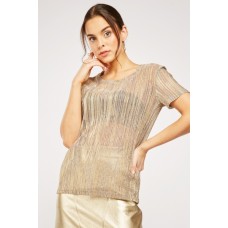 Lurex Sheer Short Sleeve Top