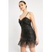 Mesh Overlay Frill Mini Dress