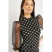 Mesh Sleeve Polka Dot Top