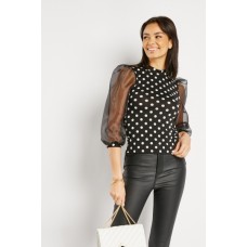 Mesh Sleeve Polka Dot Top