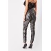 Metallic Floral Pattern Tapered Trousers